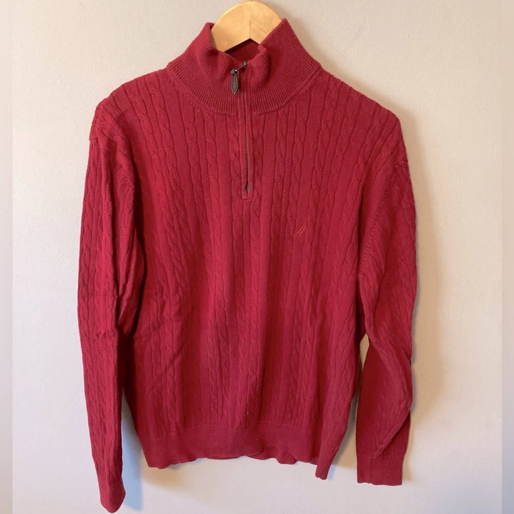 Nautica Mock Collar 1/4 Zip Cable Knit Sweater